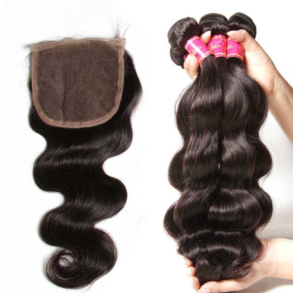 Idolra 4 Bundles Body Wave Hair Weave With Lace Closure 100% Unprocessed Virgin Human Hair